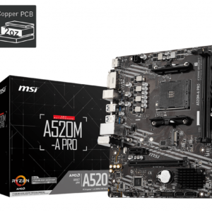 MSI A520M-A PRO DDR4 4600MHZ 1XHDMI 1XDVI 1XM.2 USB 3.2 MATX AM4 (AMD AM4 5000/4000/3000 SERİLERİ İLE UYUMLU)