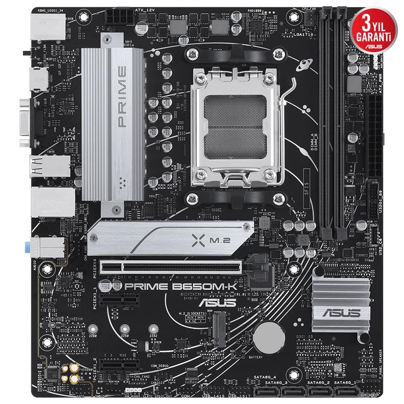 ASUS PRIME B650M-K DDR5 6400MHZ 1XVGA 1XHDMI 2XM.2 USB 3.2 MATX AM5 (AMD AM5 9000/8000/7000 SERİLERİ İLE UYUMLU) - Görsel 2