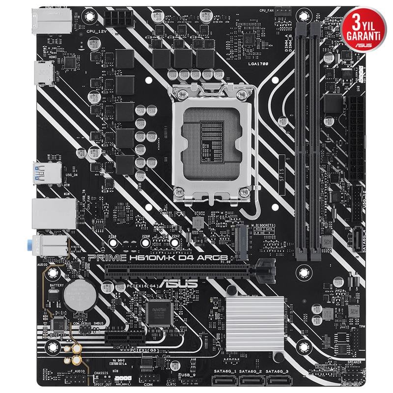 ASUS PRIME H610M-K D4 ARGB DDR4 3200MHZ 1XHDMI 1XM.2 USB 3.2 MATX 1700P (12. / 13. VE 14. NESİL İŞLEMCİ UYUMLU) - Görsel 2