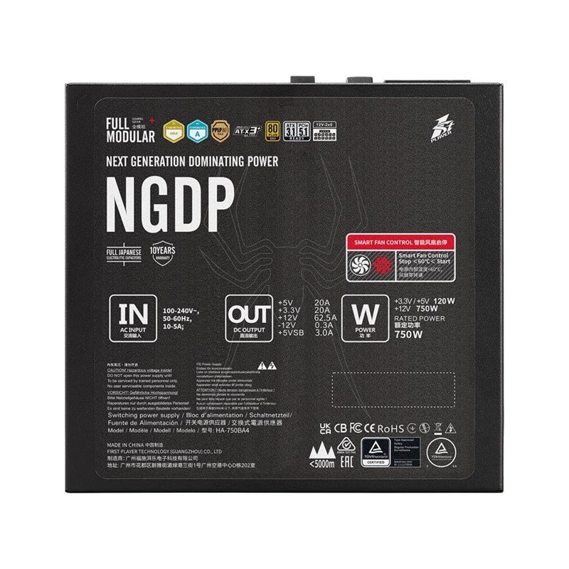 1ST PLAYER NGDP 750W 80+ GOLD ATX3.1/PCle 5.1 JAPON KAPASİTÖR FULL MODÜLER APFC 10 YIL GARANTİLİ SİY - Görsel 3