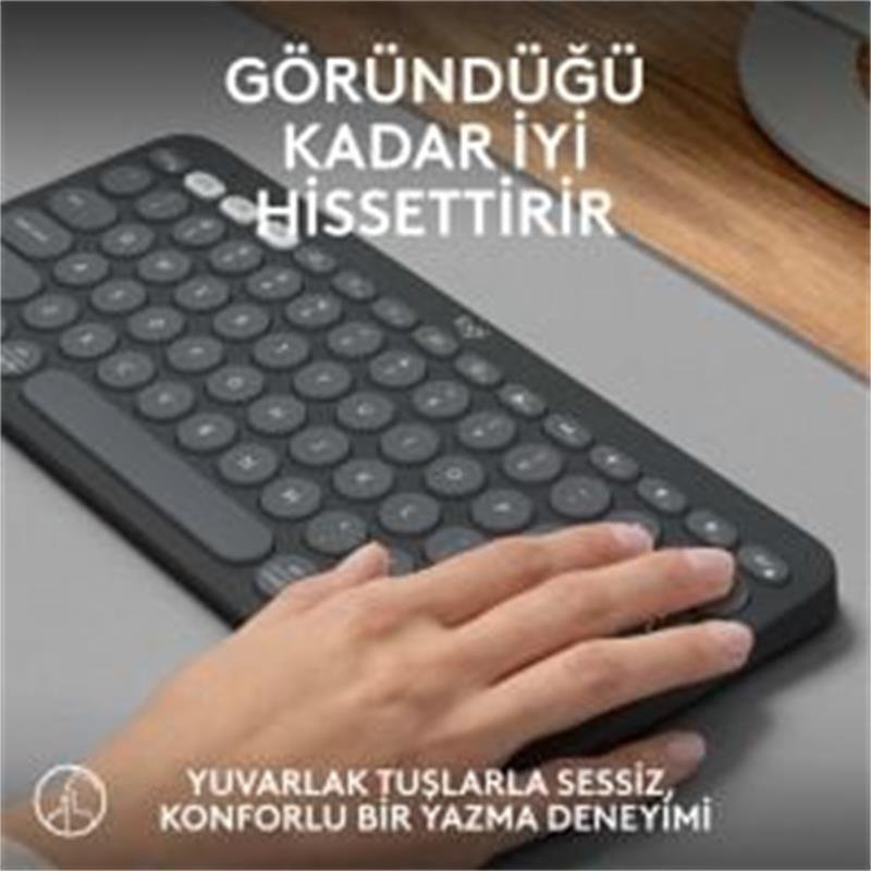 LOGITECH K380S PEBBLE KEYS 2 ÇOKLU CİHAZ ÖZELLİKLİ BLUETOOTH TÜRKÇE Q KLAVYE GRİ 920-011859 - Görsel 4
